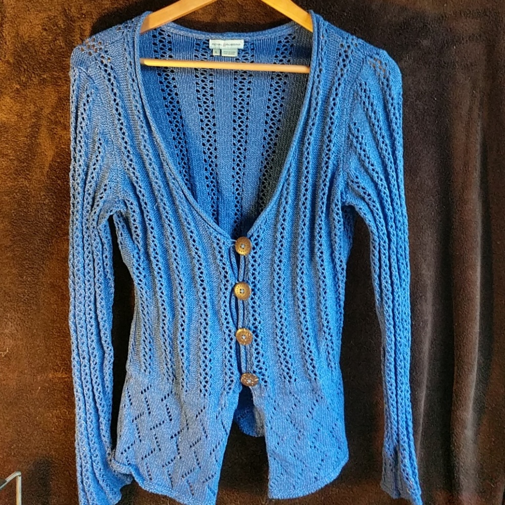 Size L Blue Royal Robbins Crochet Sweater